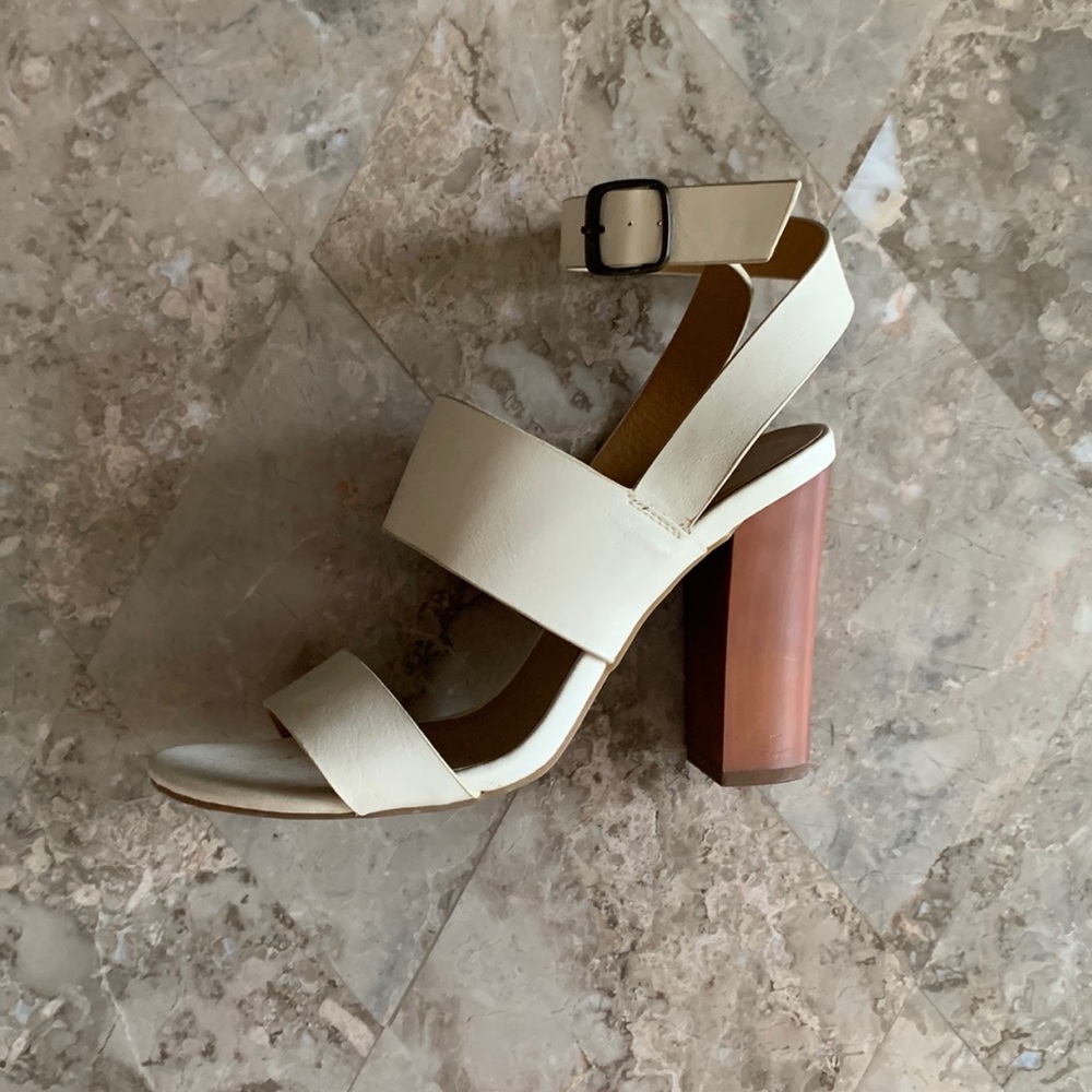 Cream Off White Brown Chunky Block Wrap Heel